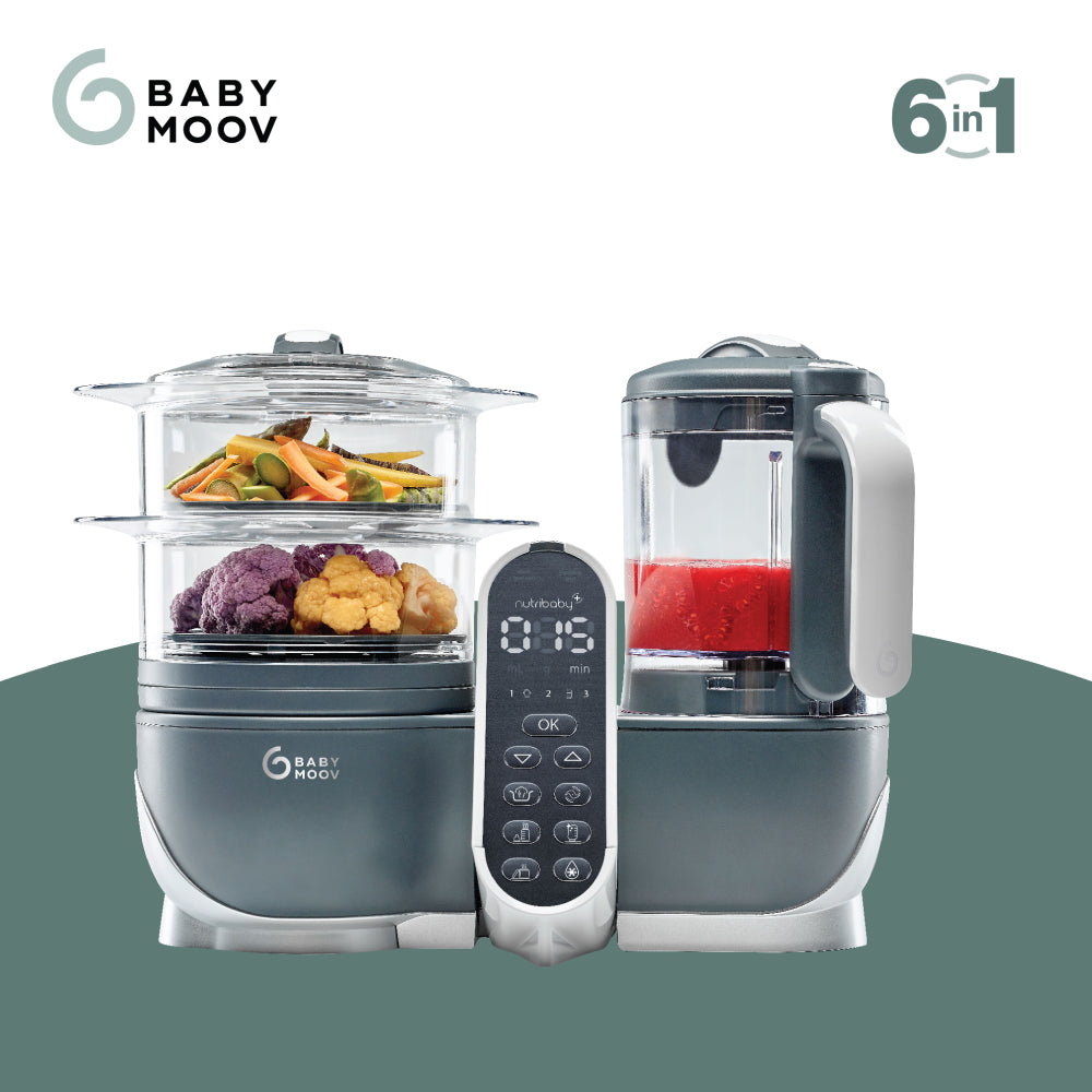 Babymoov Nutribaby(+) 6-in-1 Multi-purpose Baby Food Processor - Industrial Grey (Free Gift: Babybols X 3)