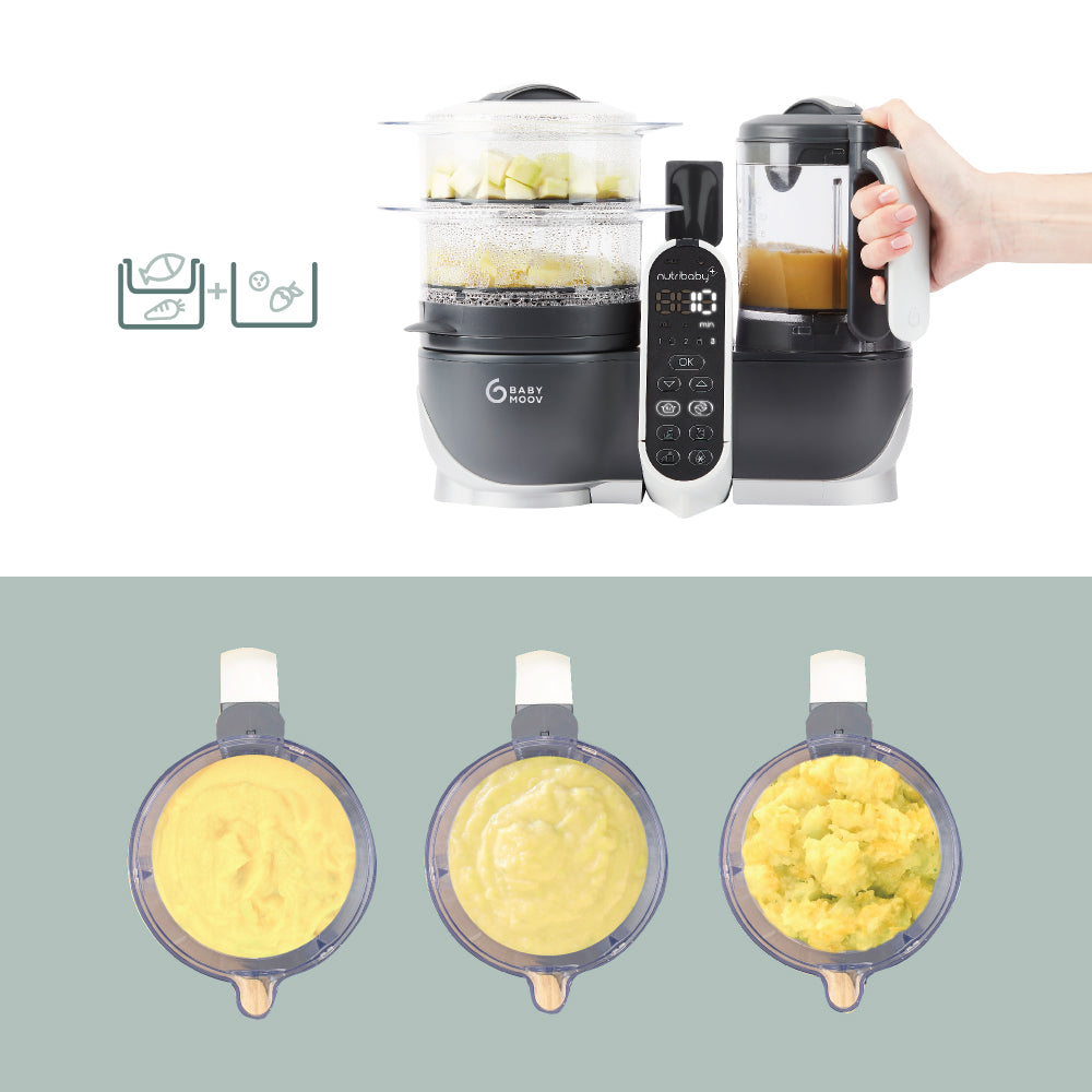 Babymoov Nutribaby(+) 6-in-1 Multi-purpose Baby Food Processor - Industrial Grey (Free Gift: Babybols X 3)