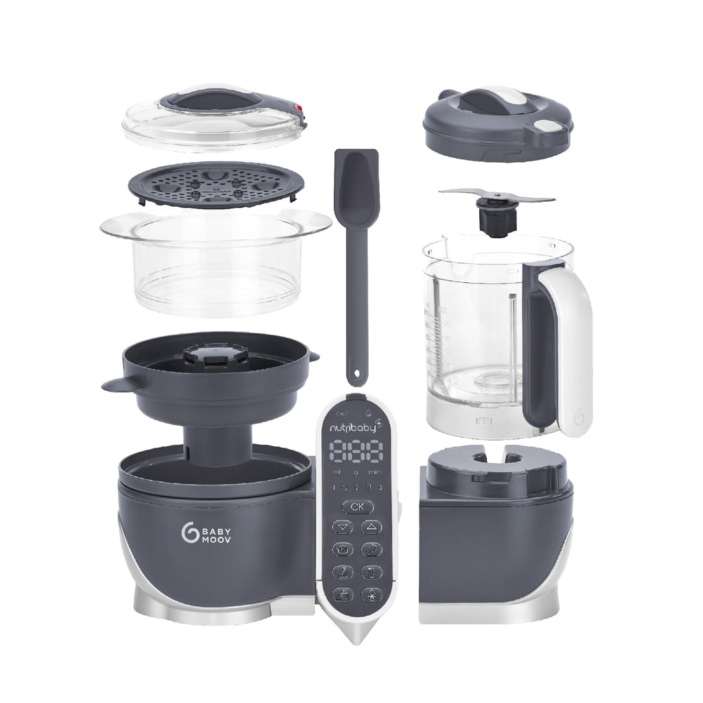 Babymoov Nutribaby(+) 6-in-1 Multi-purpose Baby Food Processor - Industrial Grey (Free Gift: Babybols X 3)