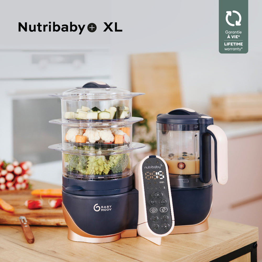 Babymoov Nutribaby(+) XL Large Capacity 6-in-1 Multi-Purpose Food Processor - Copper/Navy(Free Gift: Babybols X 3)