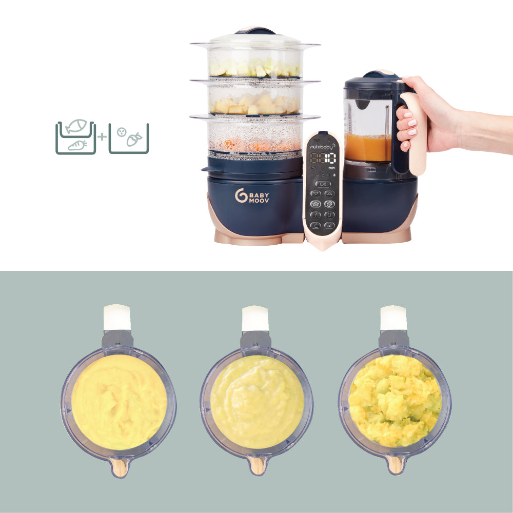 Babymoov Nutribaby(+) XL Large Capacity 6-in-1 Multi-Purpose Food Processor - Copper/Navy(Free Gift: Babybols X 3)