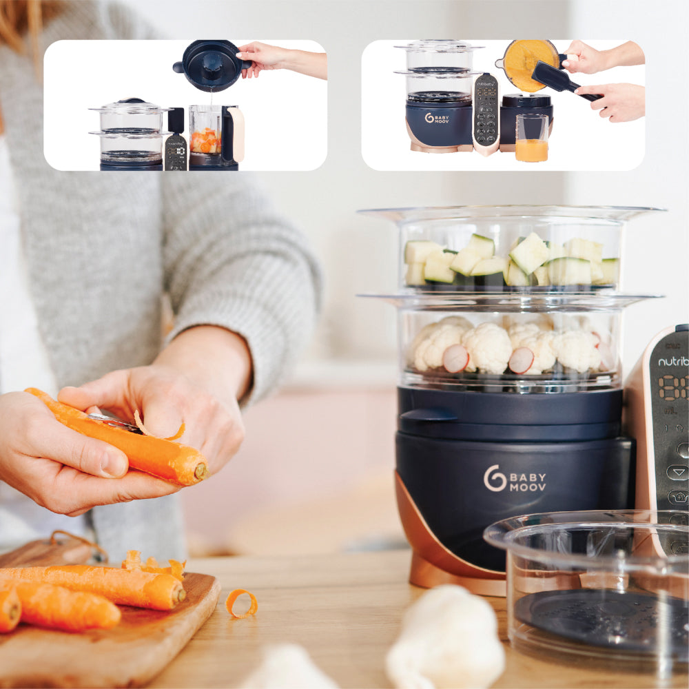 Babymoov Nutribaby(+) XL Large Capacity 6-in-1 Multi-Purpose Food Processor - Copper/Navy(Free Gift: Babybols X 3)