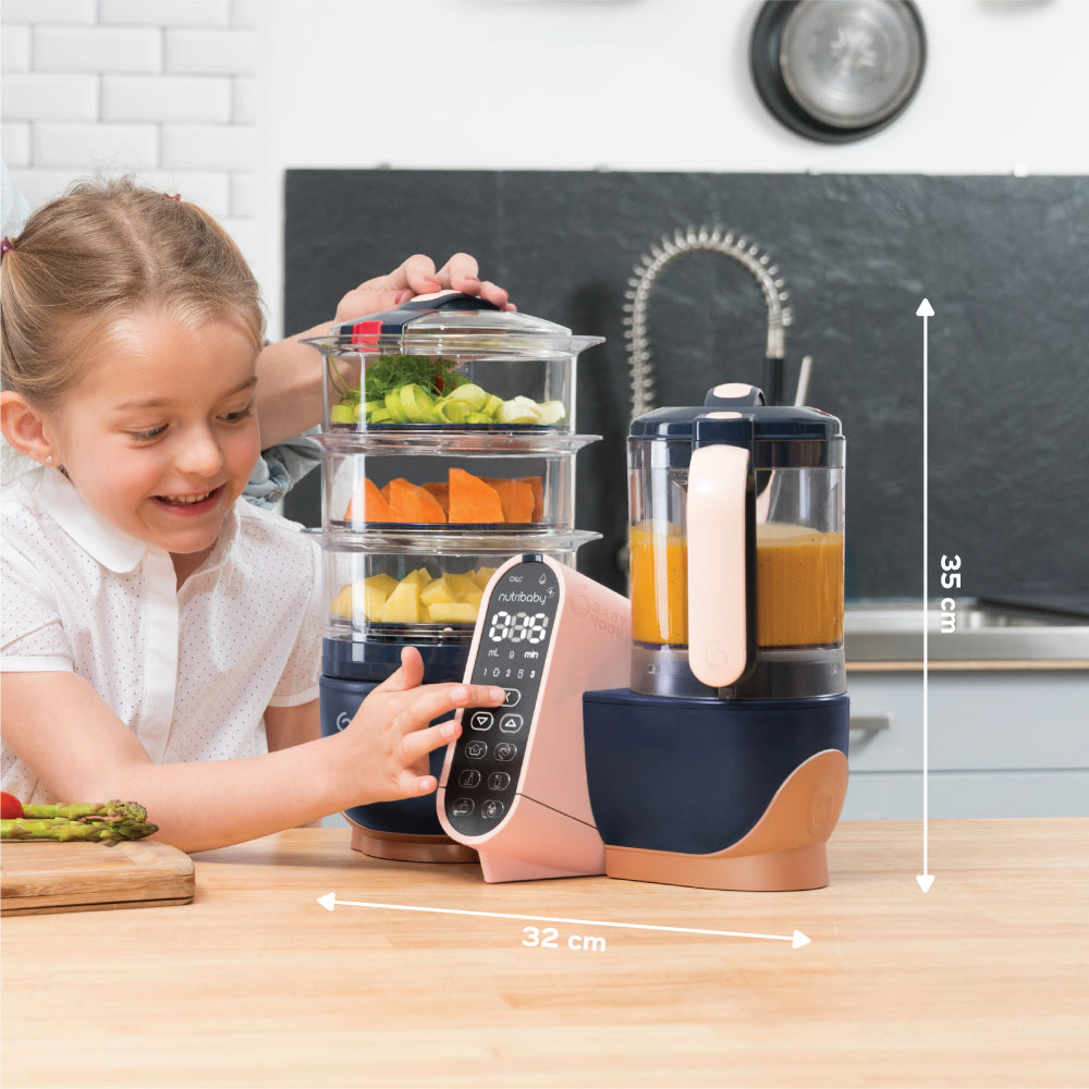 Babymoov Nutribaby(+) XL Large Capacity 6-in-1 Multi-Purpose Food Processor - Copper/Navy(Free Gift: Babybols X 3)