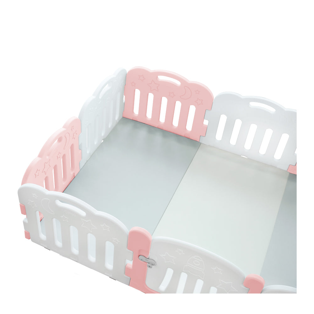 Caraz 9+1 Kibel Baby Room and Play Mat Set with Panel Holders - Lovely Pink + White