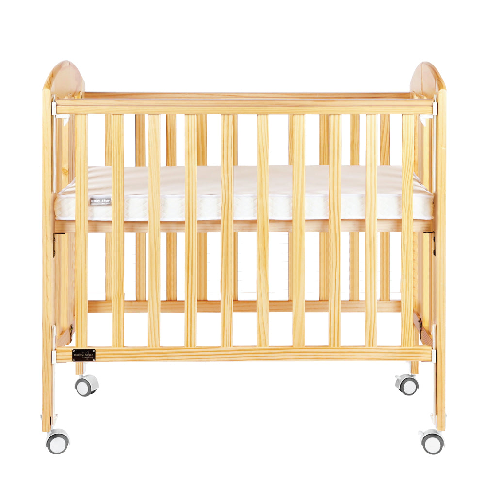 Baby Star Easi Foldable Baby Cot with 2" Mattress - Natural / New Zealand Pine