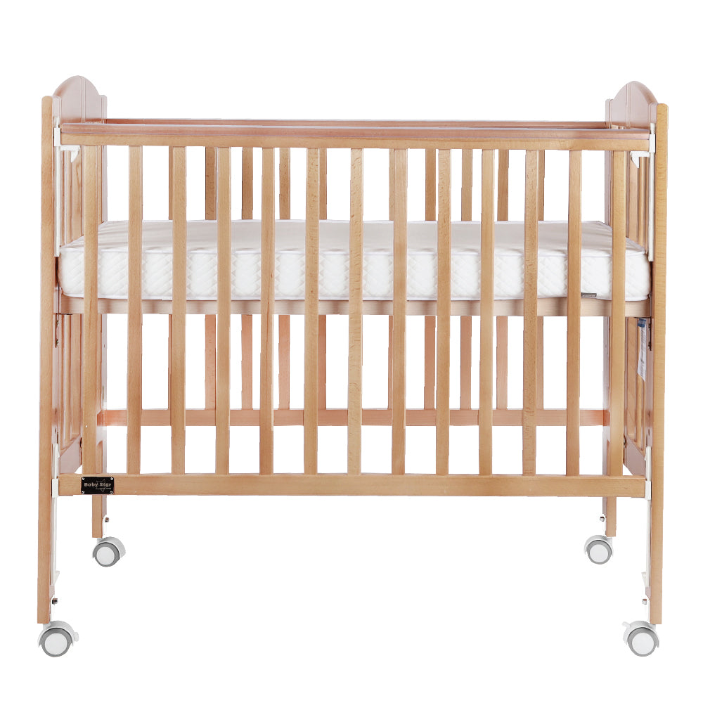 Baby Star Huggy Foldable Baby Cot with 3" Mattress - Natural / European Beech