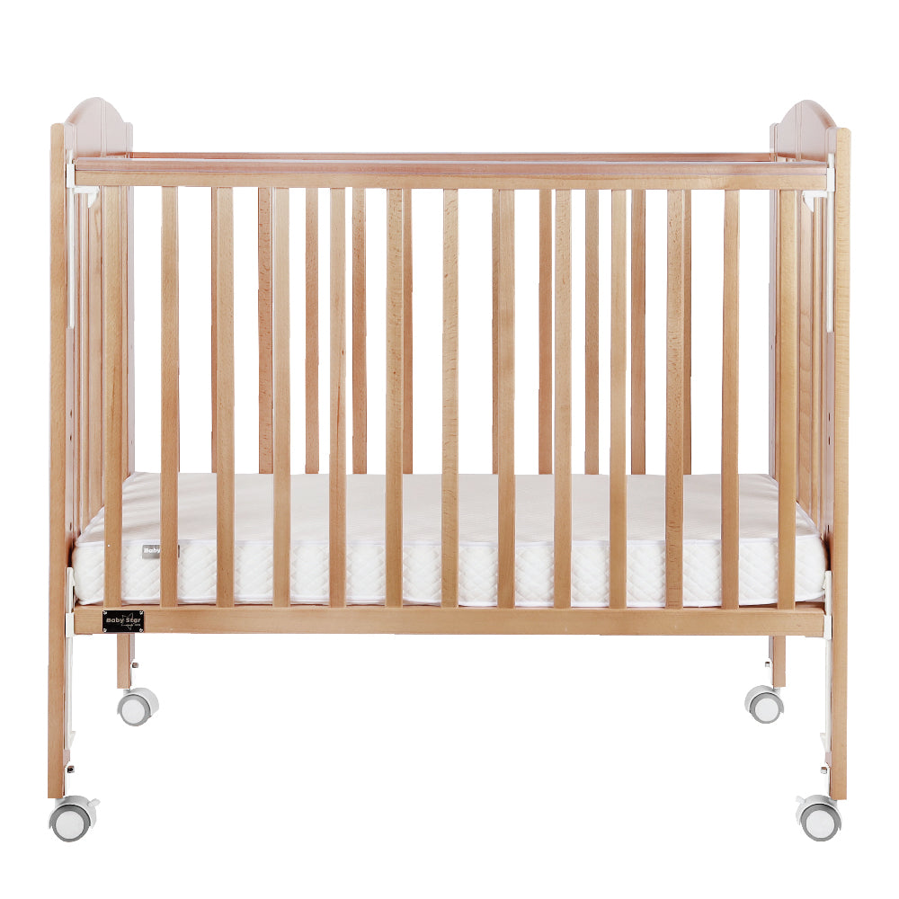 Baby Star Huggy Foldable Baby Cot with 3" Mattress - Natural / European Beech