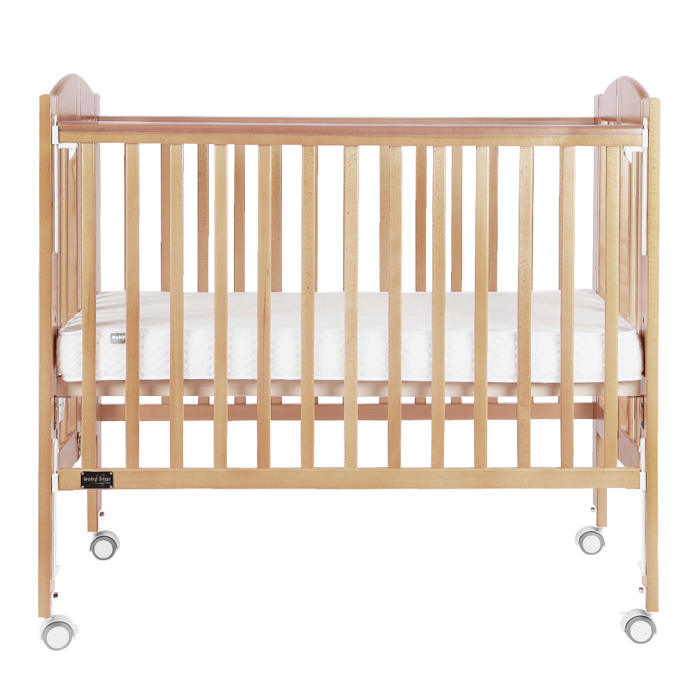 Baby Star Huggy Foldable Baby Cot with 3" Mattress - Natural / European Beech