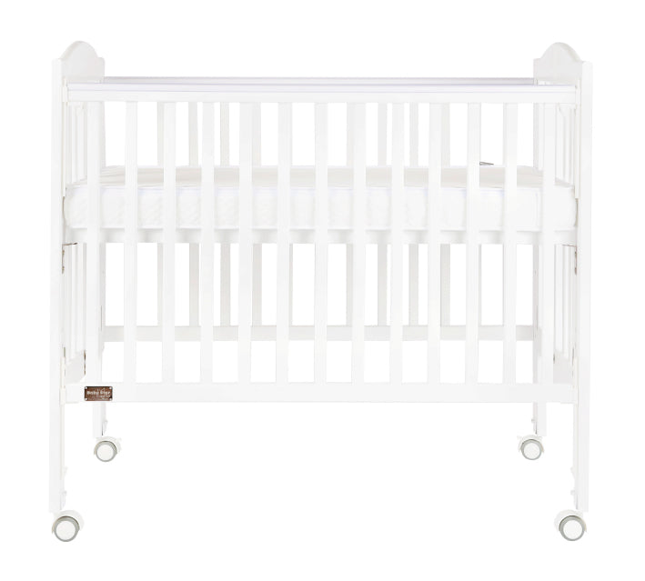 Baby Star Huggy Foldable Baby Cot with 3" Mattress - White / European Beech